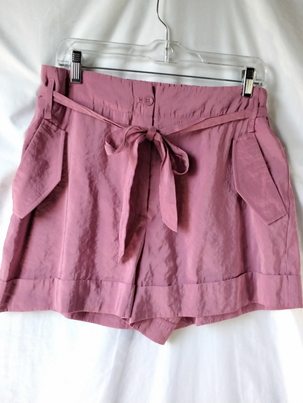 Tie-Belt High-Waist Bermuda Shorts in Mauve
